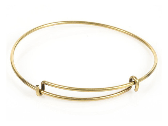 Steel Wire Adjustable Bracelet with Double Loop - Antiqued Brass Plated (Each)