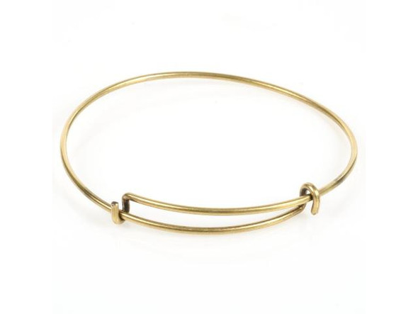Steel Wire Adjustable Bracelet with Double Loop - Antiqued Brass Plated (Each)