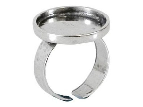 Sterling Silver Finger Ring Blank, Adjustable, Round Bezel, 16mm (Each)