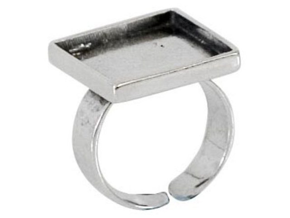 Sterling Silver Finger Ring Blank, Adjustable, Square Bezel, 15mm (Each)