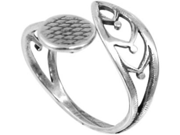 JBB Findings Sterling Silver Finger Ring Blank, Adjustable, Open Leafy Design (Each)