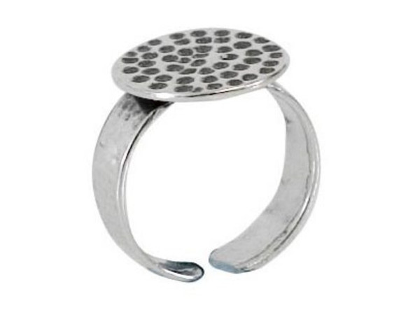 Sterling Silver Finger Ring Blank, Adjustable, Round, 14mm (Each)