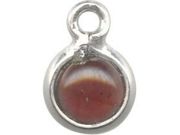 Garnet/ Sterling Silver Charm, Round Cabochon (12 Pieces)