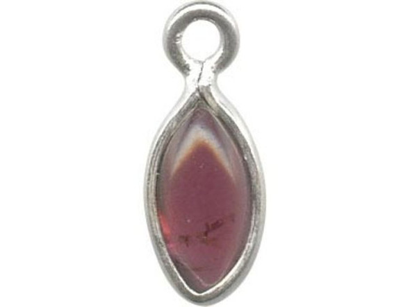 Garnet/ Sterling Silver Charm, Navette Cabochon (12 Pieces)