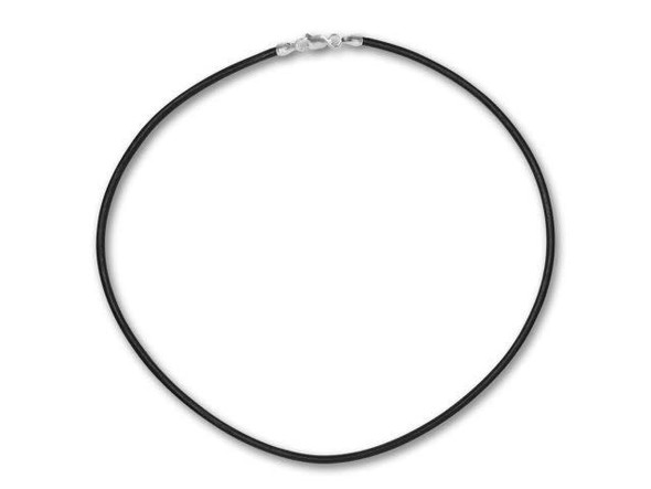18" Necklace, Sterling Silver and 2mm Black Rubber (Each)