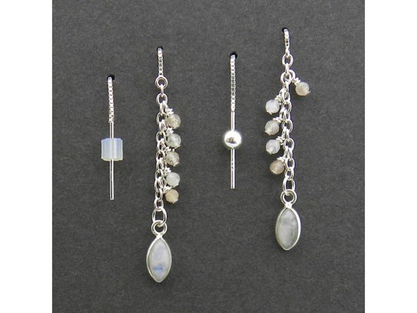                     A quick way to make linear earrings!    Attach dangles, thread beads on, or leave plain.    Use post to penetrate piercing, then pull through.    Available in Sterling Silver and Vermeil.    Select styles available in both original style and "U" threaders.    Lengths may vary.          "Original"       "U" Threaders                 Tips      Beads with 1mm+ hole (including most 6mm and 8mm PRESTIGE Crystal crystal bicones) can be strung directly onto  the thread. Vermeil ear threads are slightly thicker.    Changeable earrings: New earrings every day!  Change the slide-on beads each time you wear them.    For threads without a built-in "U":  To keep beads on thread when on display card or in jewelry box,  carefully add wire keepers (#33-960, #33-961) or better yet, use  SmartBeads with Bead Positioning System (available in sterling  and gold). These look great and are easy to put on ear threads  without breaking the solder joint.    Threads with built-in "U" are great  because the "U" keeps the thread in place in the ear - no need for  a nut in the back. We do not recommend stringing beads onto these  styles, as it could bend or otherwise damage the "U."    To keep beads on thread permanently: Use sterling crimp  bead #41-553 or GF crimp bead #41-653 above beads.                         See Related Products links (below) for similar items and additional jewelry-making supplies that are often used with this item.