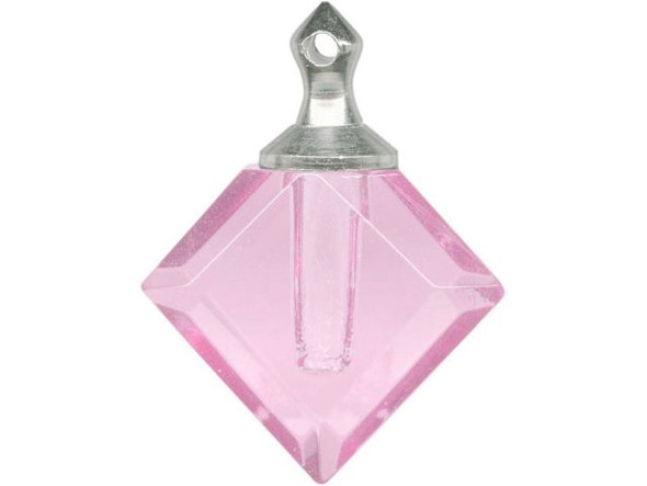 Glass Bottle Charm, Diamond Shape - Pink (10 Pieces)