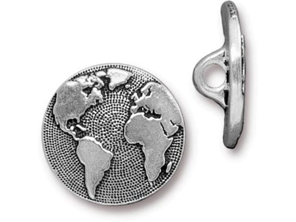TierraCast 16mm Earth Button - Antiqued Silver Plated (Each)
