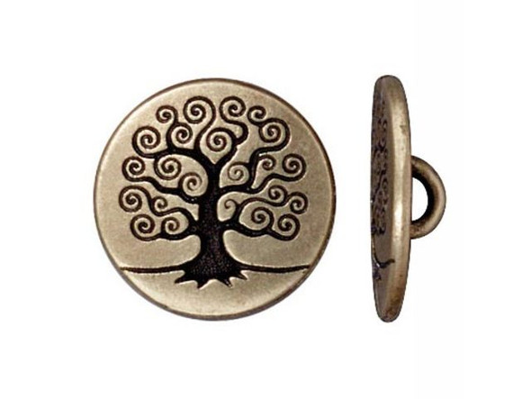 TierraCast 15mm Tree of Life Button - Antiqued Brass Plated (Each)