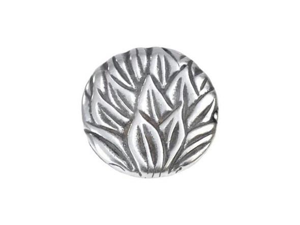 JBB Findings Antiqued Silver Plated Round Button, Lotus Leaves (Each)