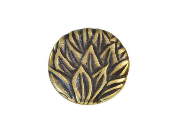 JBB Findings Antiqued Brass Plated Round Button, Lotus Leaves (Each)
