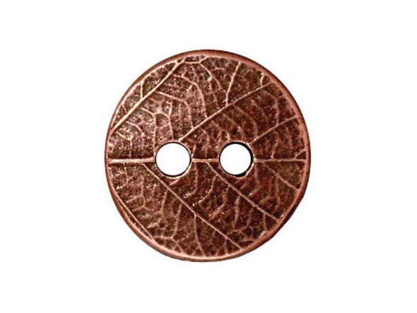 TierraCast Britannia Pewter Round Leaf Button - Antiqued Copper Plated (each)