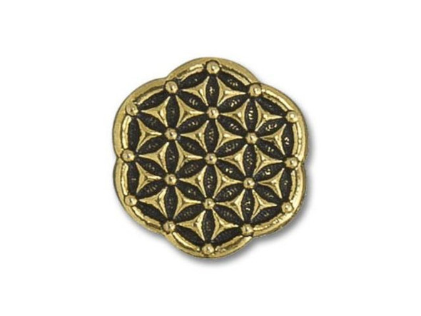 TierraCast Flower of Life Button - Antiqued Gold Plated (Each)