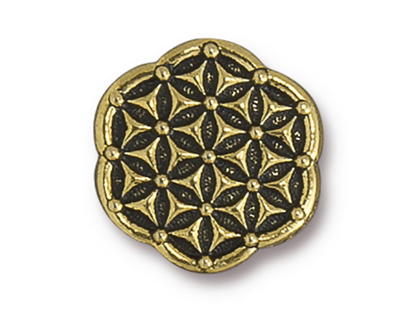 TierraCast Flower of Life Button - Antiqued Gold Plated (Each)
