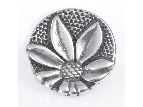 17mm Flower Button - Antiqued Silver Plated (Each)