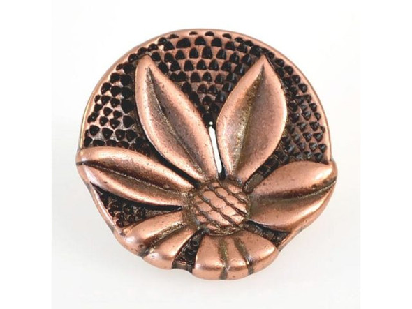 JBB Findings Antiqued Copper Plated Round Button, Flower (Each)