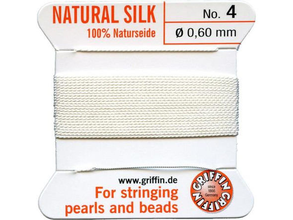 Needle-End Bead Cord, Size 4, Griffin Silk - White (Each)