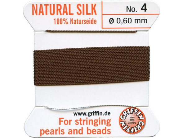 Needle-End Bead Cord, Size 4, Griffin Silk - Brown (Each)