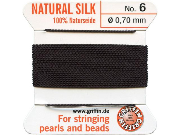 Needle-End Bead Cord, Size 6, Griffin Silk - Black (Each)