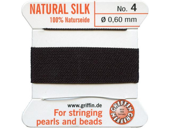 Needle-End Bead Cord, Size 4, Griffin Silk - Black (Each)