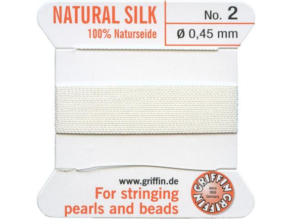 Needle-End Bead Cord, Size 2, Griffin Silk - White (Each)