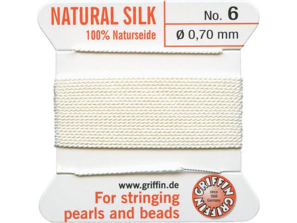 Needle-End Bead Cord, Size 6, Griffin Silk - White (Each)