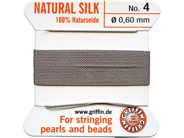Needle-End Bead Cord, Size 4, Griffin Silk - Gray (each)