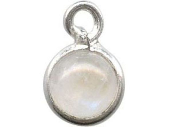Rainbow Moonstone/ Sterling Silver Charm, Round Cabochon (12 Pieces)