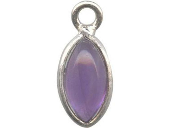 Amethyst/ Sterling Silver Charm, Navette Cabochon (12 Pieces)