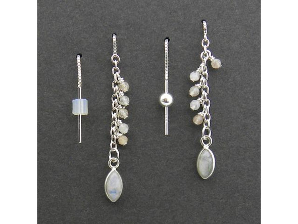 Rainbow Moonstone/ Sterling Silver Charm, Navette Cabochon (12 Pieces)