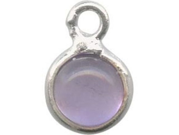 Amethyst/ Sterling Silver Charm, Round Cabochon (12 Pieces)