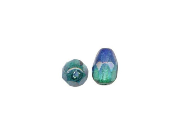 5x7mm Teardrop Fire-Polish Czech Glass Bead - Blue/ Green (100 Pieces)