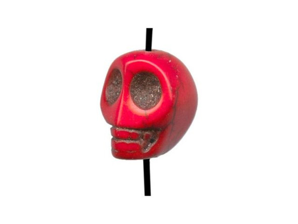 Dyed Magnesite Gemstone Beads, Skull, 12mm - Red (strand)