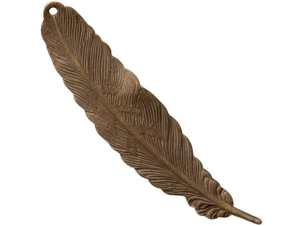 Vintaj Natural Brass Charm, Feather, 53mm (pair)