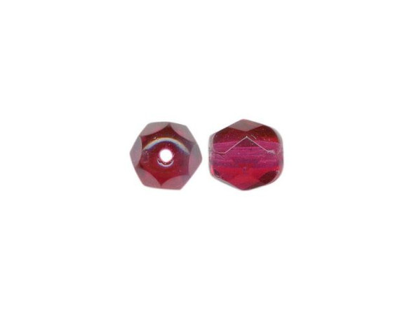 6mm Round Fire-Polish Czech Glass Bead - Fuchsia (100 Pieces)