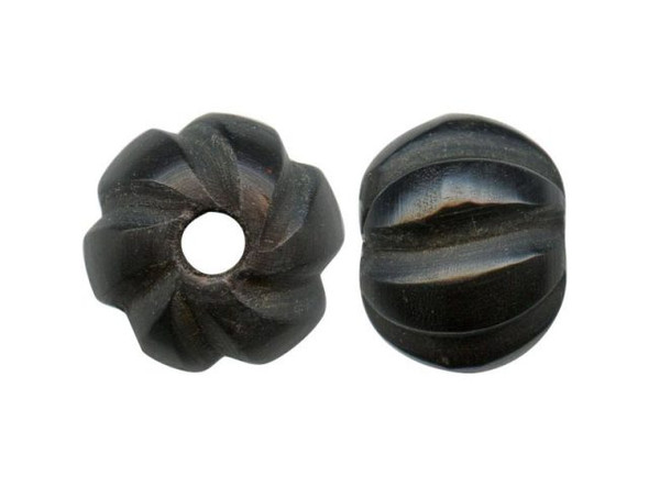 Handmade Horn Beads, Carved Rotund, Spiral, 15mm (10 Pieces)