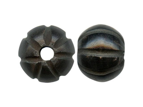 Handmade Horn Beads, Carved Rotund, 15mm (10 Pieces)