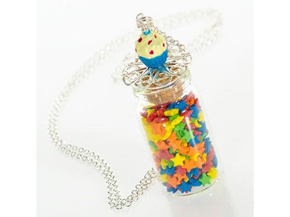 Bottle Charm, Glass Jar, 40x21mm (12 Pieces)