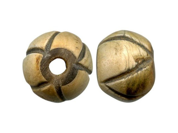 Handmade Horn Beads, Carved Rotund, V-Cut, 15mm (10 Pieces)