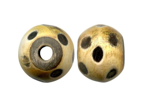Handmade Horn Beads, Carved Rotund, Dimple, 15mm (10 Pieces)