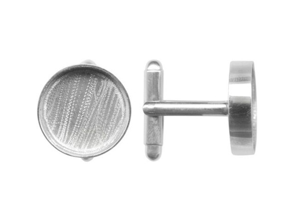 Amate Studios Cuff Link Blank, 16mm Round Bezel - Silver Plated (pair)