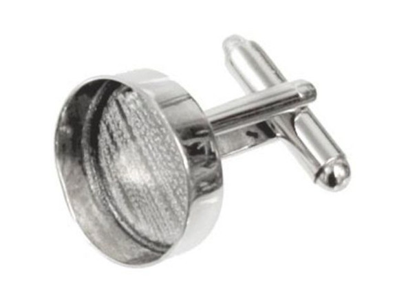 Amate Studios Cuff Link Blank, 16mm Round Bezel - Silver Plated (pair)
