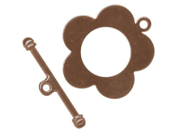 Antiqued Copper Plated Toggle Clasp, Flat Flower (12 Pieces)