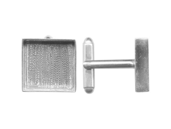 Amate Studios Cuff Link Blank, 16mm Square Bezel - Silver Plated (pair)