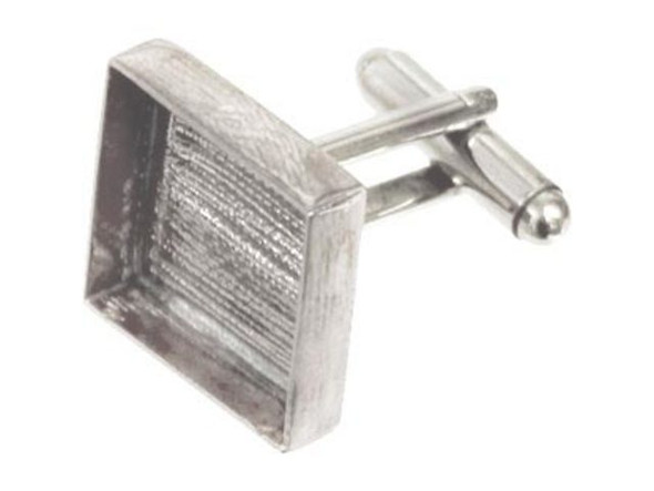 Amate Studios Cuff Link Blank, 16mm Square Bezel - Silver Plated (pair)