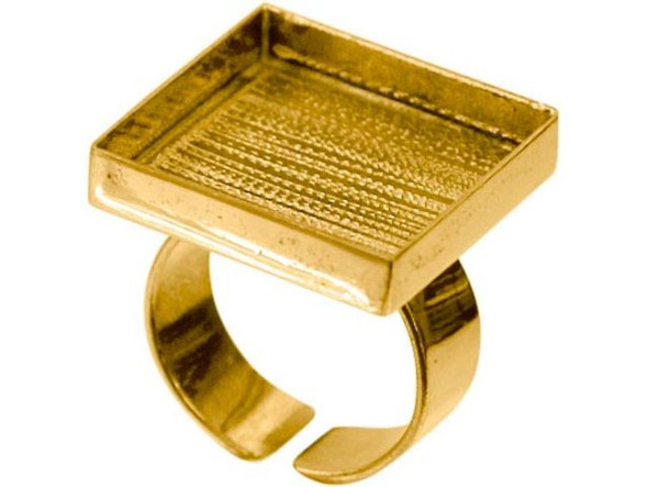 Amate Studios Brass Finger Ring Blank, Adjustable, Square Brass Bezel, 21mm (Each)