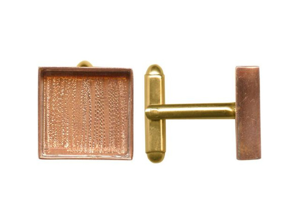 Amate Studios Cuff Link Blank, 16mm Square Bezel - Copper and Brass (pair)