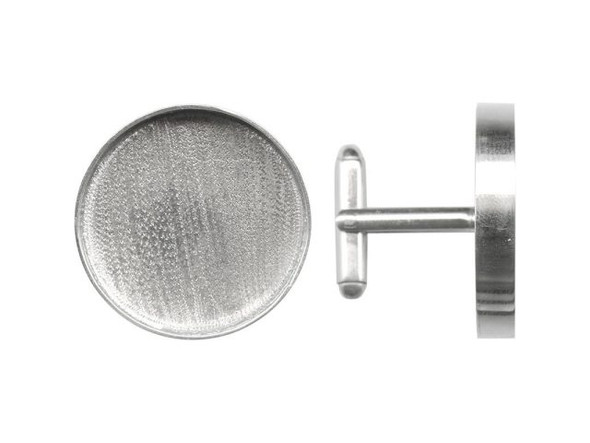 Amate Studios Cuff Link Blank, 1" Round Bezel - Silver Plated (pair)