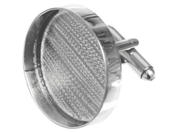 Amate Studios Cuff Link Blank, 1" Round Bezel - Silver Plated (pair)
