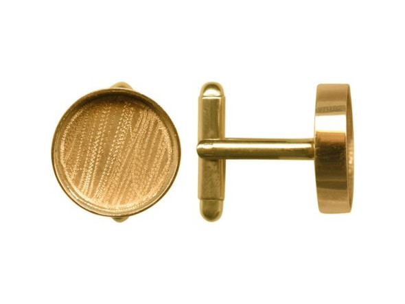 Amate Studios Cuff Link Blank, 16mm Round Bezel - Brass (pair)